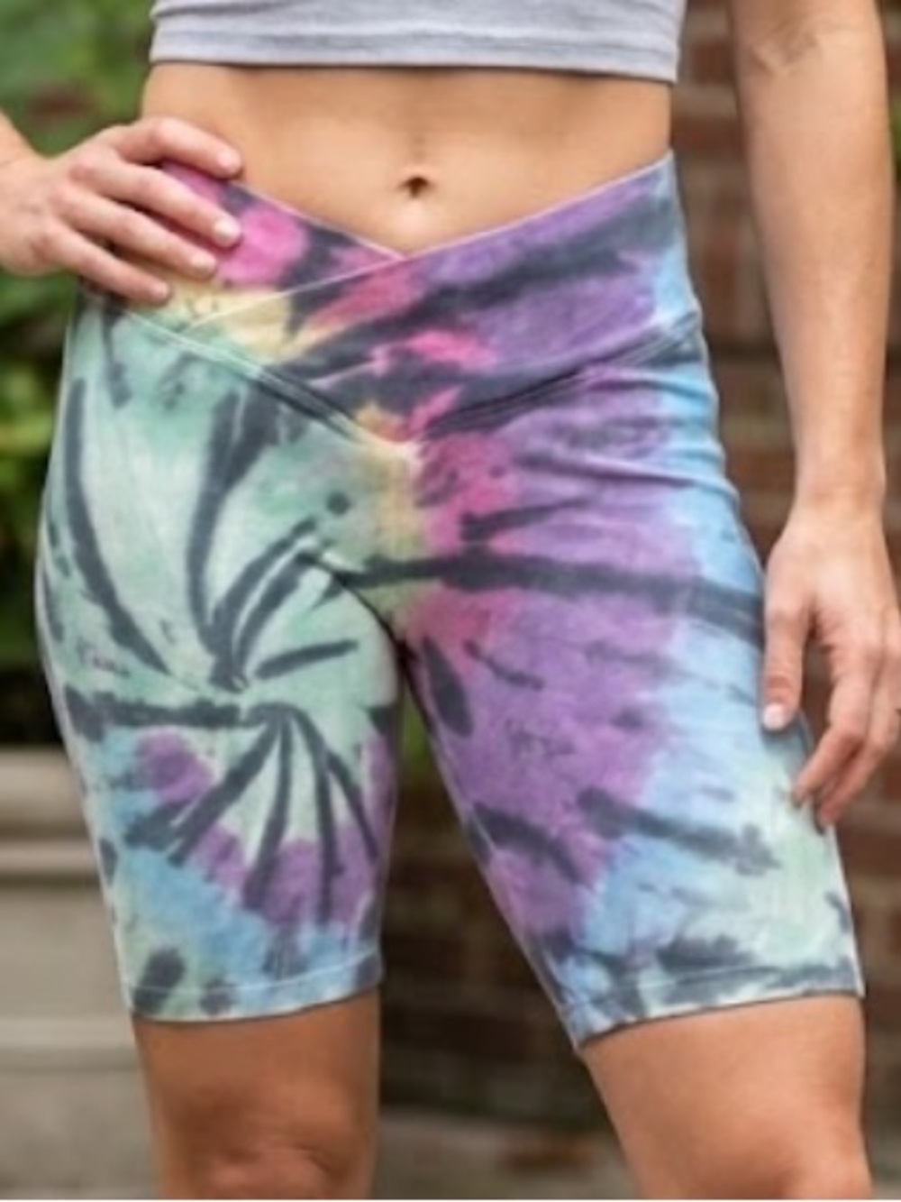 Victoria's Secret PINK tie-dye crossover V-waist bike shorts cotton pocket M